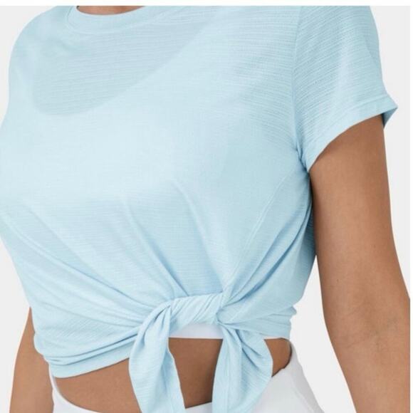 Halara Sheer Asymmetric Split Hem Cropped Running Top Blue Size Small NEW/NWT!! - Picture 5 of 10